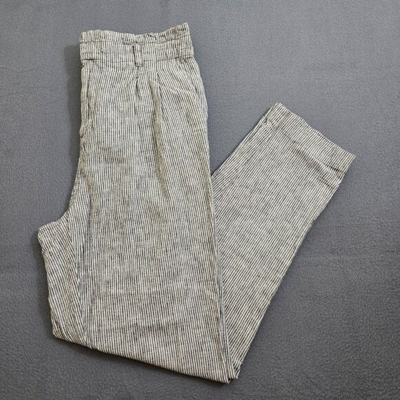 LOFT Women S Linen Blend High Rise Striped Pleated Straight Leg Pants - Picture 1 of 13